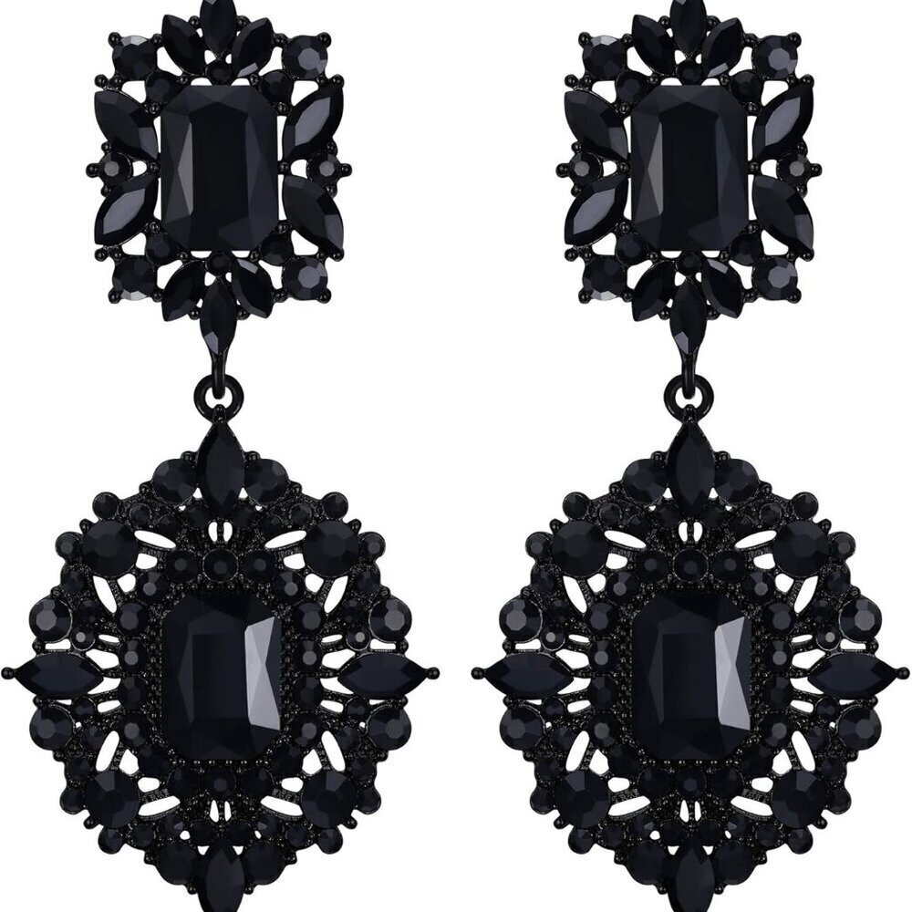 Women’s Rhinestone Crystal Dangle Earrings Vintage Art Deco Chandelier